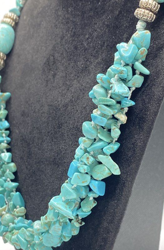 Silver Tone Assorted Turquoise Chip Necklace & Ea… - image 8