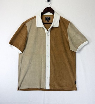 Todd Snyder Shirt Men Large Brown Terry Cloth Button Up Colorblock Beach 