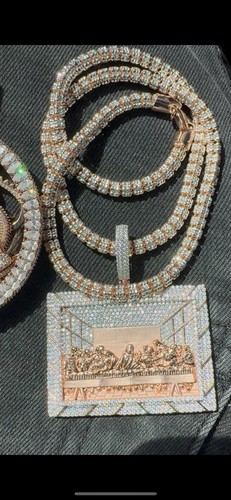 Iced-Out Last Supper Pendant Chain Rose Gold Silver Simulated Diamond Men