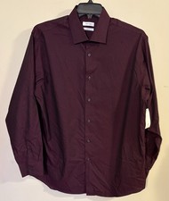 Calvin Klein Steel Classic Fit No Iron Dress Shirt, Bordeaux, 17/34-35, MSRP 75