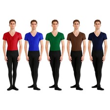 UK Men Ballet Dance Jumpsuit V-Neck Short-Sleeve Gymnastics Performance Bodysuit