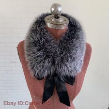 Real Black Fox Fur Collar Detachable with Ribbon Bow New Luxury Accessory