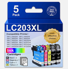 LC203XL Compatible Ink Cartridges 5-Pack 2 Black CMY for Brother Inkjet