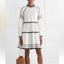 Ulla Johnson August Poplin Embroidered Cotton Long Sleeve Peasant Dress Sz 4