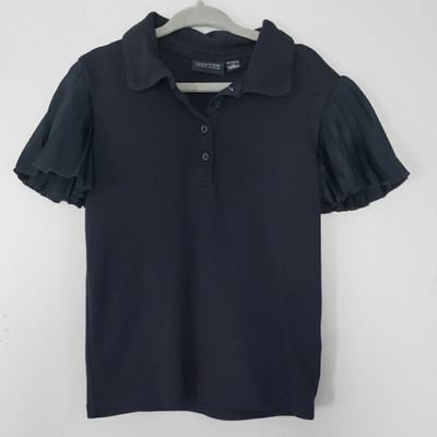 NAUTICA Pleated Sleeve School Uniform Interlock Polo Top NUFDB14S, Navy GIRLS 6X