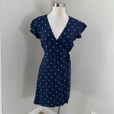 Rails Womens Small Navy Polka Dot Wrap Dress Lightweight Rayon Flutter Sleeve