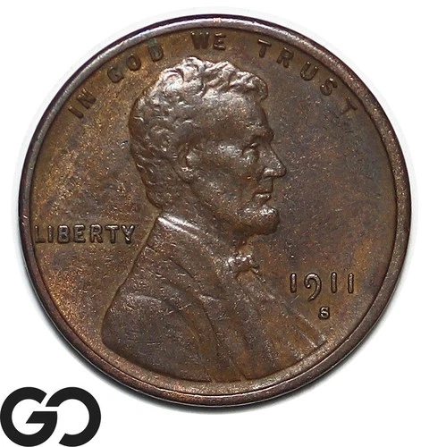 1911-S Lincoln Cent Wheat Penny, AU Tougher Date San Francisco Issue