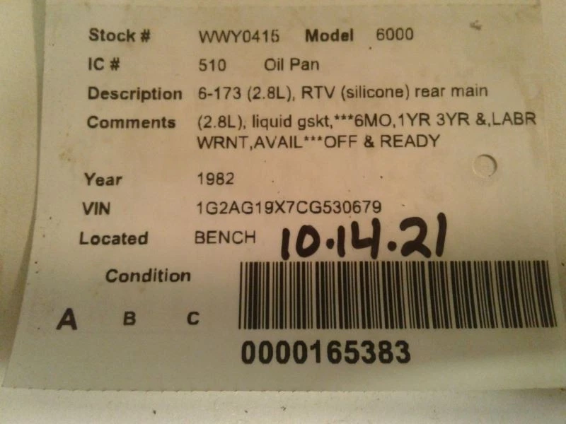 Oil Pan 6-173 2.8L Rtv Silicone Rear Main Fits 81-82 CITATION 634029 — 第 4/4 张图片