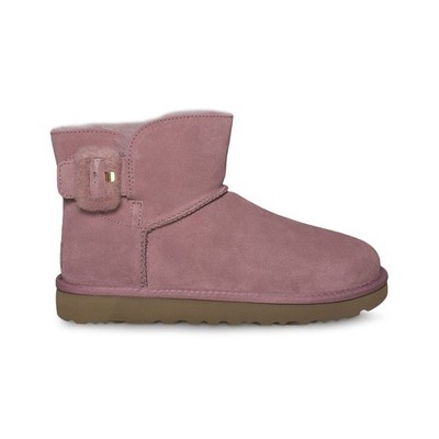 UGG MINI BAILEY FLUFF BUCKLE PINK DAWN SUEDE SHEEPSKIN BOOTS SIZE US 7/UK 5 NEW