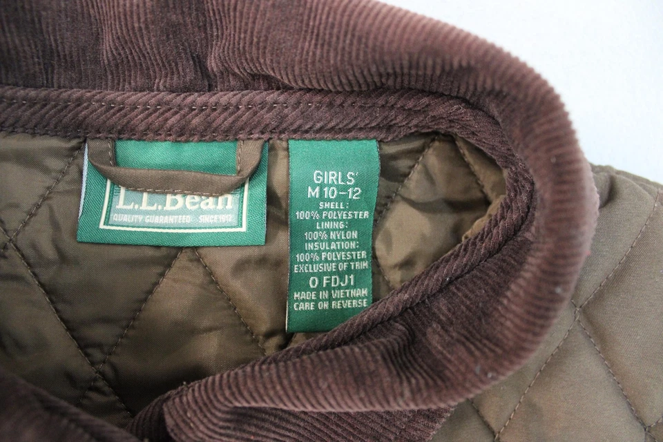 LL Bean Jacket Girls Medium 10-12 Brown Quilted Corduroy Collar Pockets Outdoor - Image 3 of 4