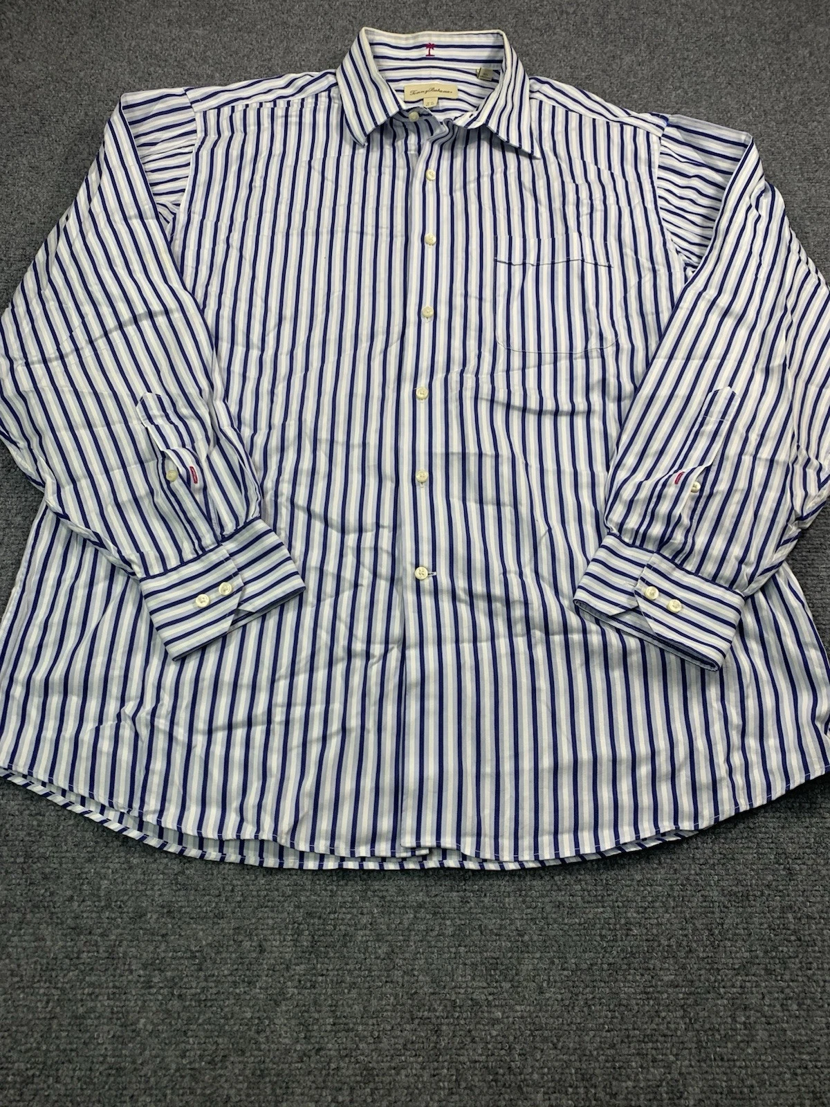 Tommy Bahama Shirt Mens 16.5-34-35 Striped Long Sleeve Blue Button Up