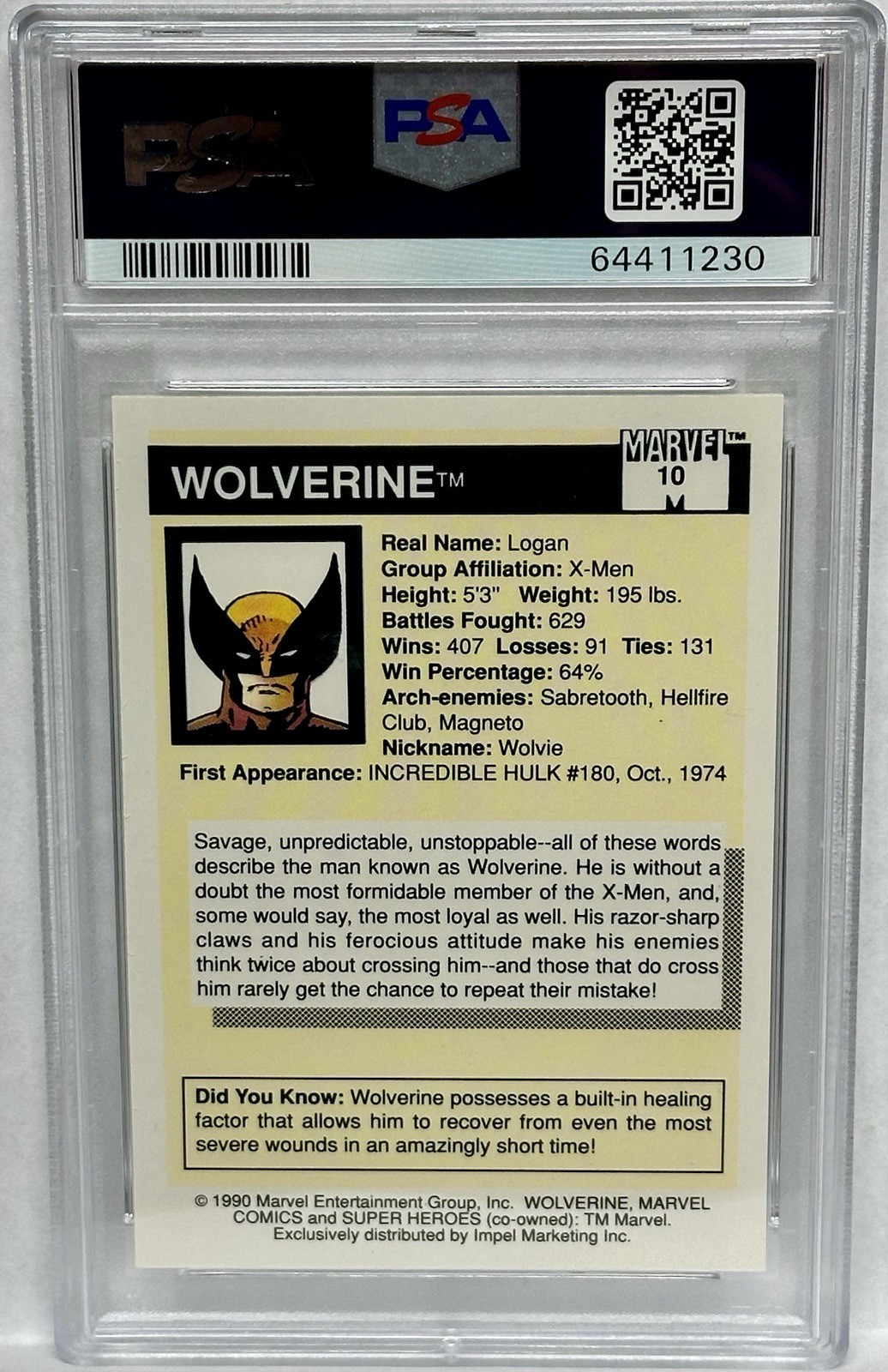 1990 Impel Marvel Universe Wolverine Card #10 PSA 10 Gem Mint view 2