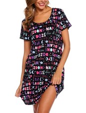 Womens Nightgowns Cotton Sleepwear Plus Size Sleep Shirts Short Sleeves Night...
