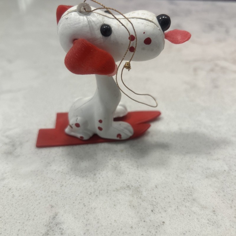 Vintage Christmas Plastic White Snoopy Style Dog Tree Ornament