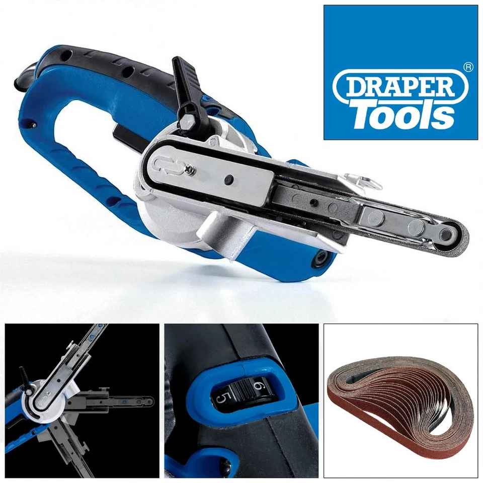 DRAPER - 247BID 400W Mini Belt Sander 13mm Power Finger File + 22pc Sanding Belts Draper 56490