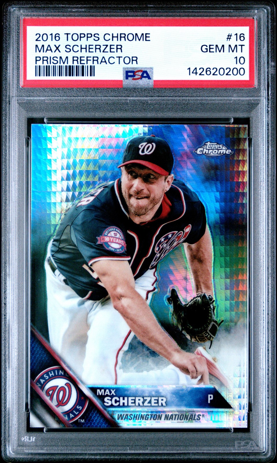 MAX SCHERZER 2016 TOPPS CHROME PRISM REFRACTOR #16 PSA 10