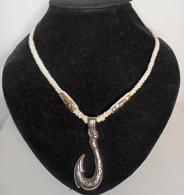 handmade handcrafted hemp necklace with fish hook pendant, BOHO, jewerly, hemp 