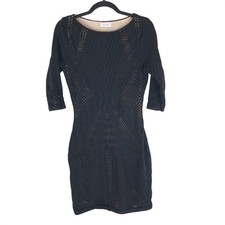 Calvin Klein Sweater Dress Bodycon 3/4 Sleeve Knit Stretch Black Size M