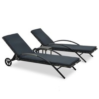 WALPLUS Sun Loungers with Table Anthracite Poly Rattan Garden Lounger Set