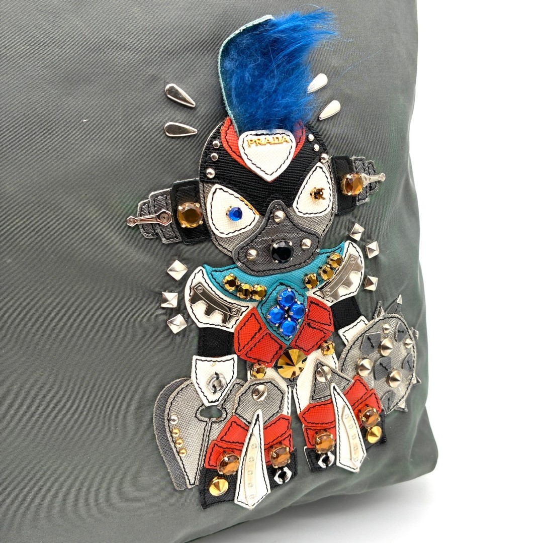 PRADA Tote Bag Robot Studs Stone Patchwork Bijou … - image 9