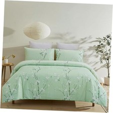 Soft Brushed Microfiber Duvet Cover Set with Zipper Closure and Queen Green