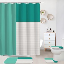 4 Pcs Green Teal Modern Bathroom Sets with Shower Curtain Set and Non-Slip Ru...