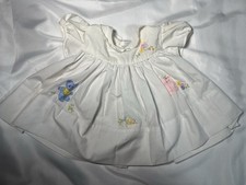 Vintage Nannette Baby Dress Collared 0-3M White Embroidered Bear Floral Blocks