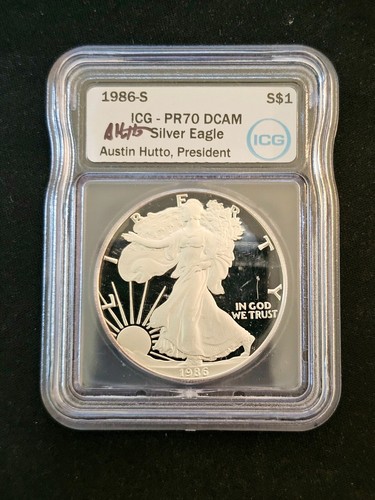 1986-S $1 American Silver Eagle ICG Proof PR70 DCAM AUSTIN HUTTO Key Date pf70