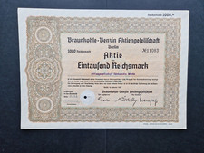 Akcja imienna Węgiel brunatny-Benzyna AG 1000 RM 1936 Berlin #11083