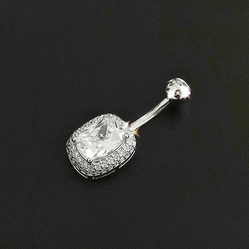 Sterling Silber Quadrat CZ Bauchnabel Stab Knopf Bauchnabel Ring Piercing Schmuck A1542 - Bild 1 von 12