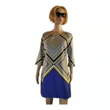 BANANA REPUBLIC Mod Print Dress Gold and Blue Design Women's Size 4