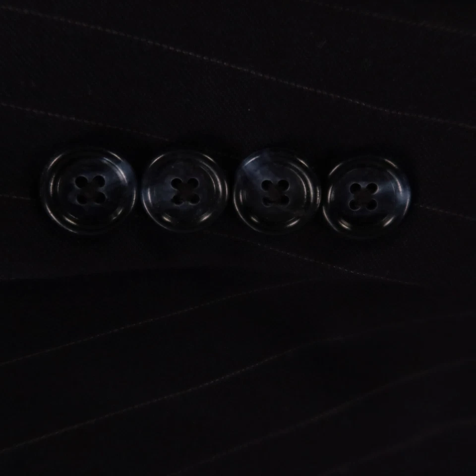 Traje De Colección A Rayas M Azul 100% Lana Sarga Serge Plisado Puños 42R 36x30 Foto 4 de 4