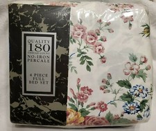 Vintage Royale No Iron Cotton Full Flat Fitted Sheet Set Floral Flowers NOS