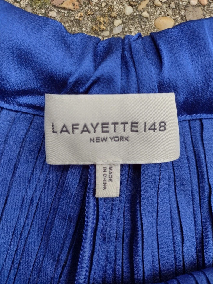 Calça Lafayette 148 New York Parkside cetim plissado azul feminina tamanho XL nova - Imagem 4 de 4