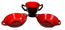 Anchor Hocking Royal Ruby Red Coronation 4.5" Berry Bowls & Sugar Bowl 3 Pcs