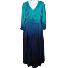 Beau & Ro The Marie Midi Dress | Teal Blue Ombre Silky Pockets XL