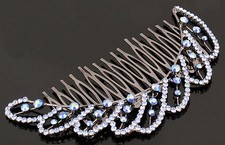 4.75'' Wave Blue Austrian Rhinestone Cystal Hair Side Comb Barrette Clip B142b