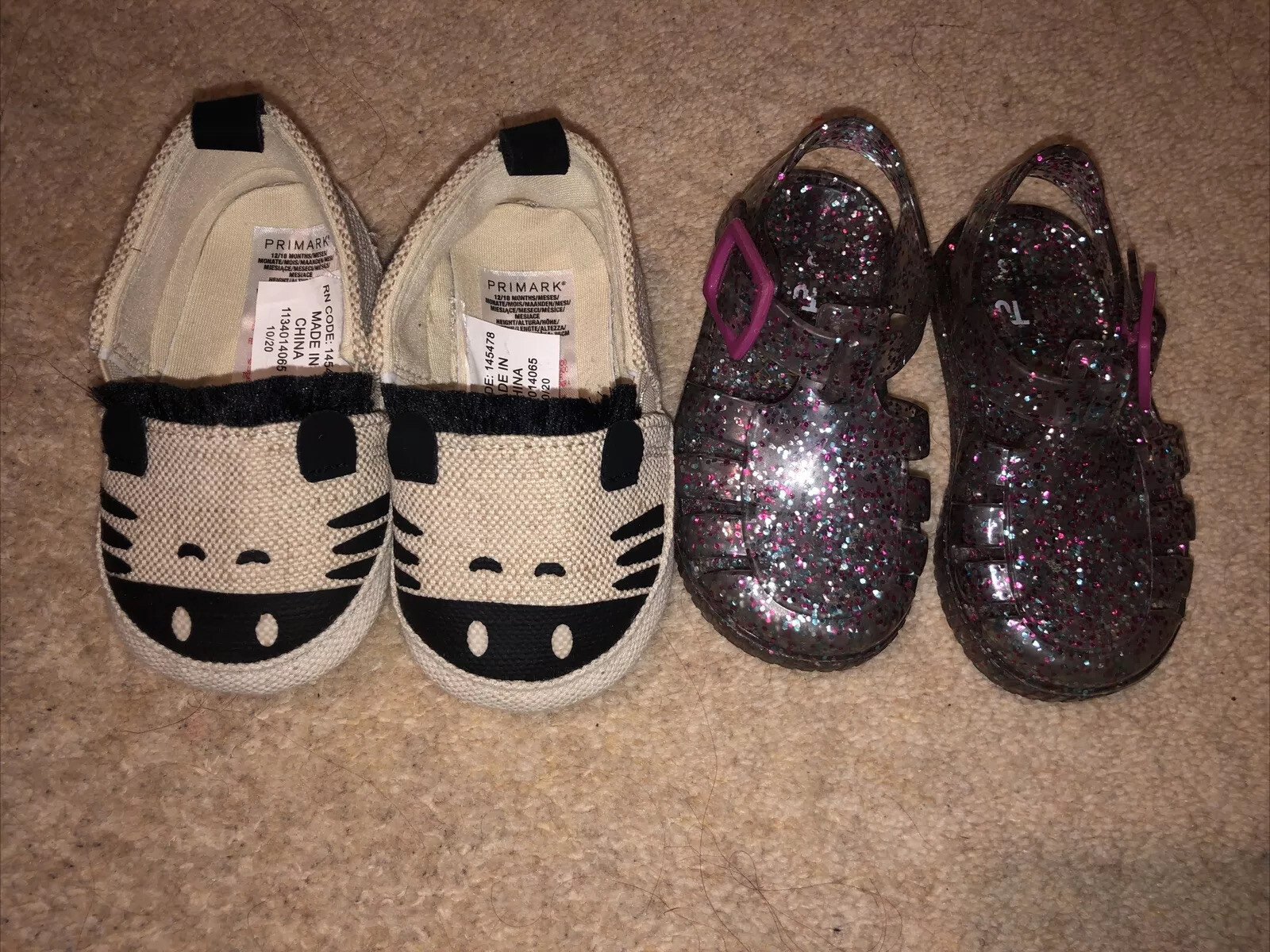 size 3 12-18 months baby toddler slip on zebra and glitter jelly shoes |  eBay