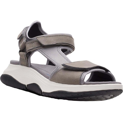 Clarks Women's Clarks Wave 2.0 Skip Grey Combi Textile/Nubuck Sandals Size UK 3E