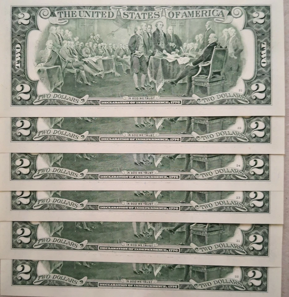 USA 2003 Series 6 pcs Running Number $2 Note L 00266563 - 00266568 A - Image 2 of 2