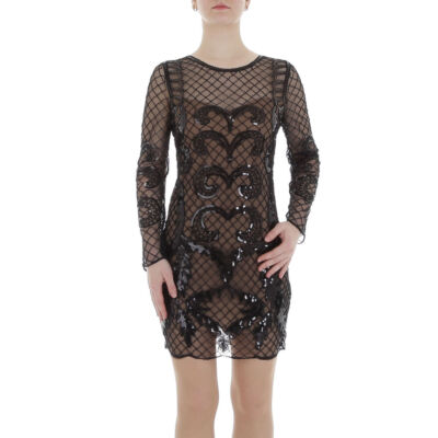 Damen Glänzend Stretch Pailletten Perlen Reissverschluss Kleid 8331 Ital-design