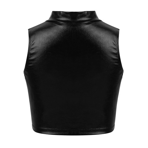 Kid Girl Shiny Metallic Dance Crop Tank Vest with Shorts Gym Workout Outfits - Picture 89 of 117