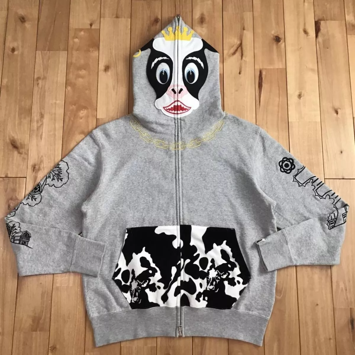 BAPE Holstein full zip hoodie Gray COW NIGO A Bathing Ape Size S