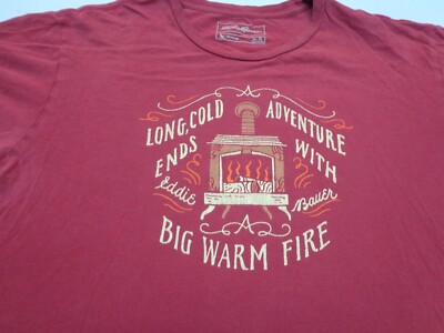 Eddie Bauer  Long Cold Adventure With Big Warm Fire T-Shirt  Size XL  FLAWS