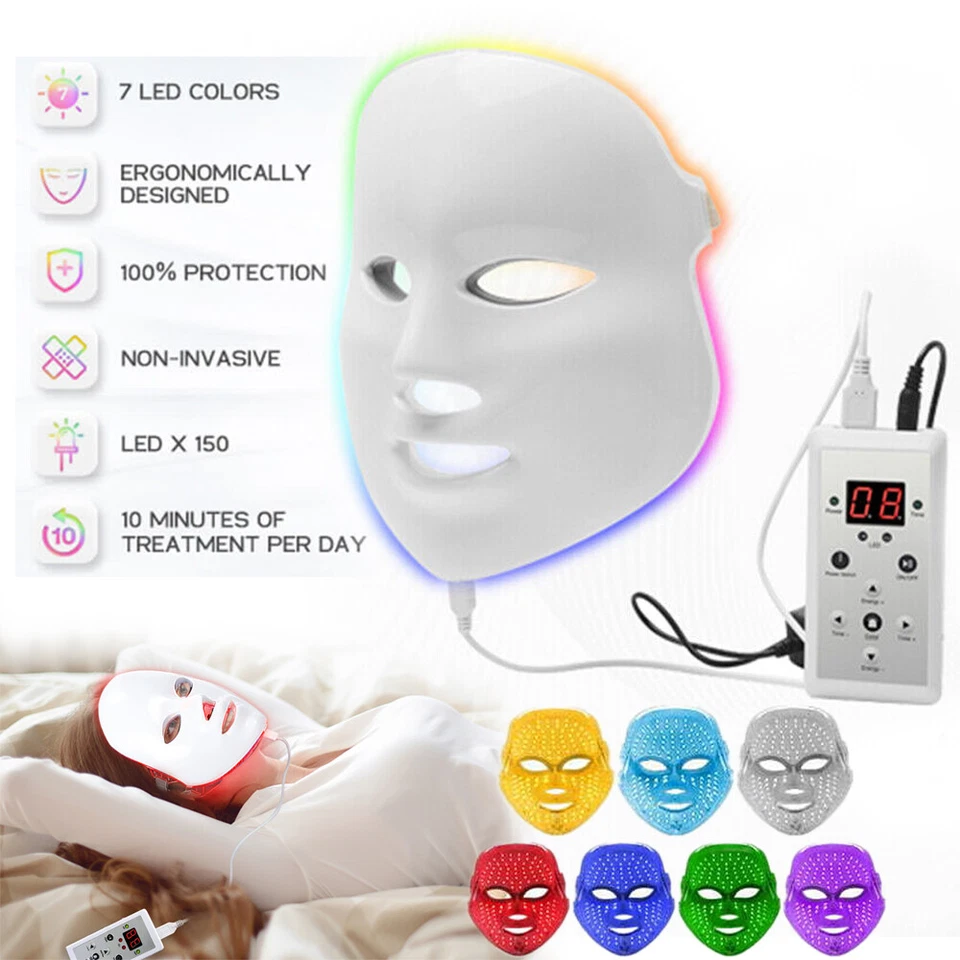7 Color LED Light Photon Face Mask Rejuvenation Skin Facial Wrinkle Therapy Gift - Image 4 of 4