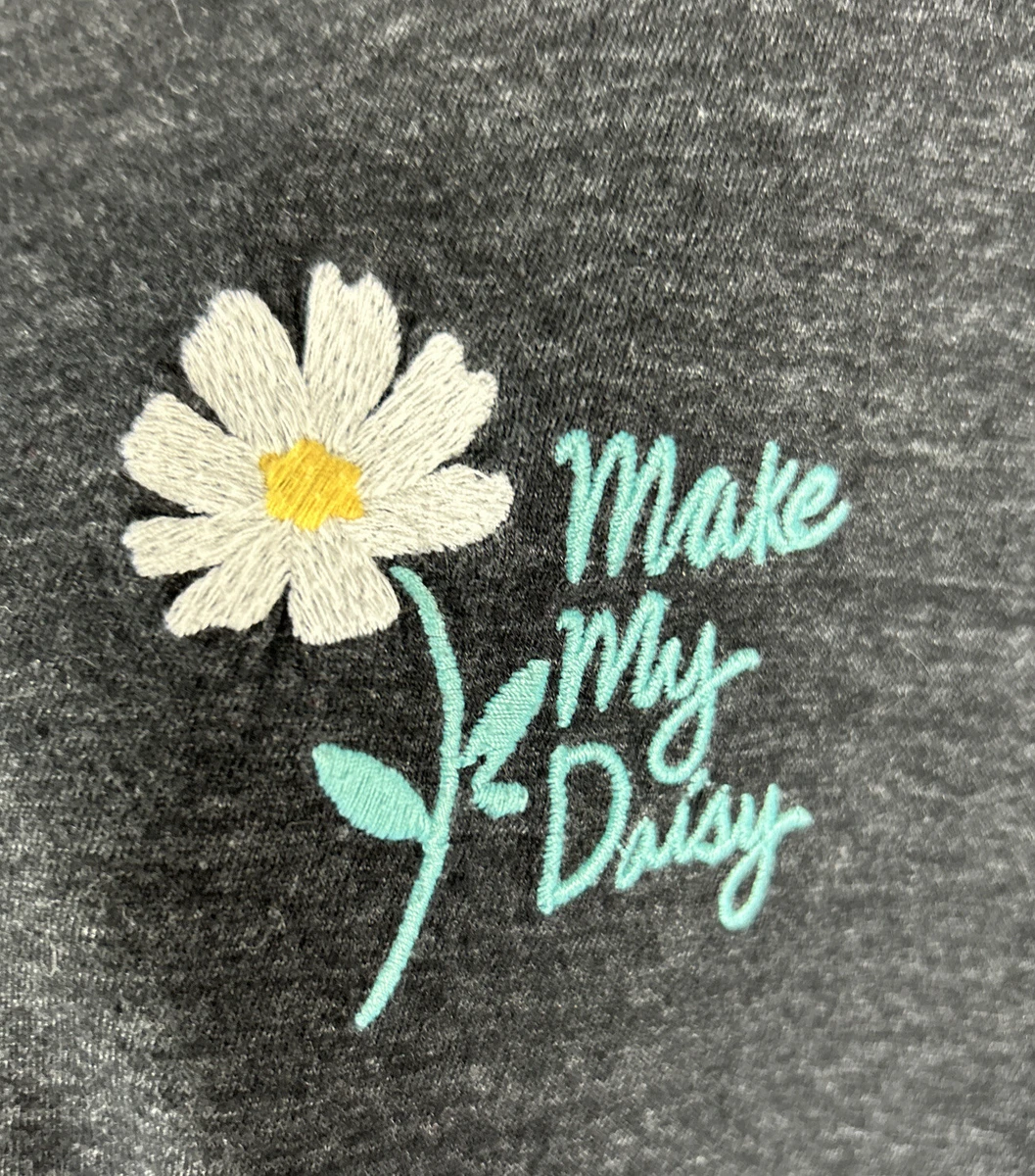 Old Navy Womens Make My Daisy T Shirt Size XL Grey Embroidered Flower Garden Top