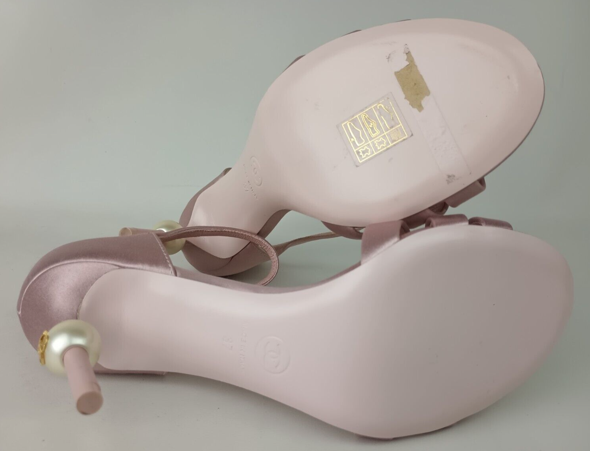 Chanel ヒール　薄いピンク　37 Chanel Women's Pink Satin Pearl Sandals Heels Size 37 | eBay