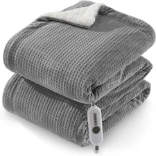 90" x 100"Electric Heated Blanket Soft Flannel Heat Blanket Waffle Heating Throw