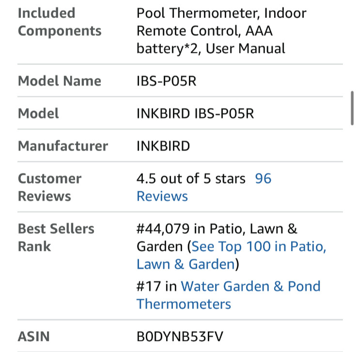 INKBIRD IBS-P05R Solar Powered Wireless Pool Thermometer with Ambient Light | Di