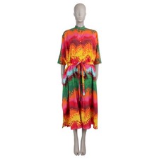 72169 auth VALENTINO rainbow silk & cotton 2022 WAVE LOGO Shirt Dress XS